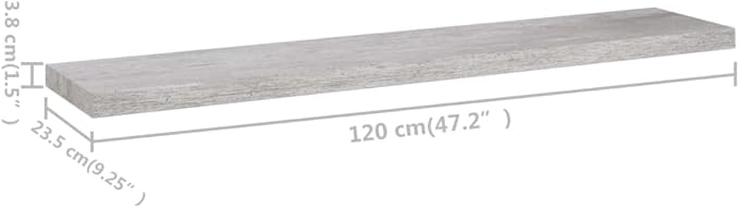 Floating Wall Shelf Concrete Gray 47.2x9.3x1.5 Inches MDF Board with Invisible Mounting System for Living Room Bedroom Office Decor Display Books Awards Collectibles
