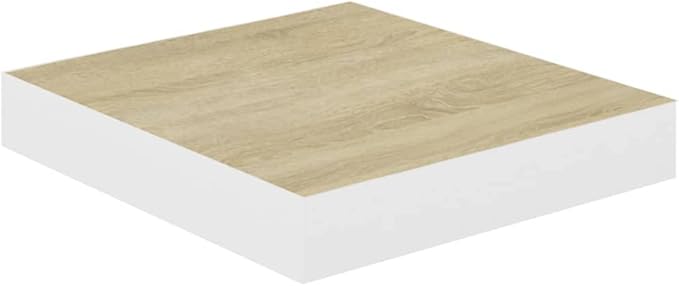 Floating Wall Shelf with Invisible Mounting System, 9.1x9.3x1.5 Inches Oak White MDF Display Rack for Home Decor, Books, Collectibles, Awards and Ornaments Storage Organizer