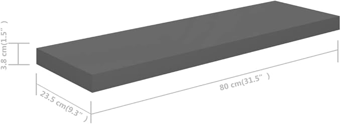 Floating Wall Shelves 2 Pack High Gloss Gray Modern Display Rack for Living Room Bedroom Office, 31.5x9.3x1.5 Inch MDF Honeycomb Structure with Invisible Mounting, Holds 22lb Each