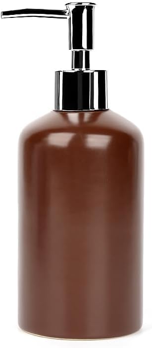 WPM 4 Piece Ceramic Bathroom Accessories Set - Brown - Our Complete Bath Decor Kit Includes Designer Soap or Lotion Dispenser - Toothbrush Holder - Tumbler - Soap Dish