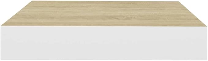 Floating Wall Shelves 2 Pack Oak White Modern Display Rack for Living Room Bedroom Office, Invisible Mounting, 11lb Capacity, 9.1x9.3x1.5 Inch Honeycomb MDF Metal Frame Shelving Unit
