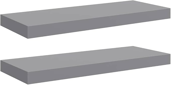 Floating Wall Shelves Set of 2, Modern Decorative MDF Shelving Units for Bedroom, Living Room, Office, Matte Gray Rectangular Display Storage Organizer, 23.6 inch