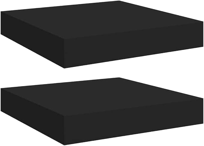 Floating Wall Shelves Set of 2, Black Modern Invisible Mounting Display Shelves for Living Room Bedroom, 9.1x9.3x1.5 Inches MDF Board with Metal Frame, Holds 11lb Each for Decor Books Plants