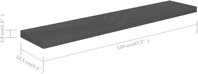 Floating Wall Shelf High Gloss Gray 47.2 Inch Modern Display Rack for Living Room Decor, Invisible Mounting System, Heavy Duty 22lb Capacity MDF Board for Books Awards Collectibles Home Organization