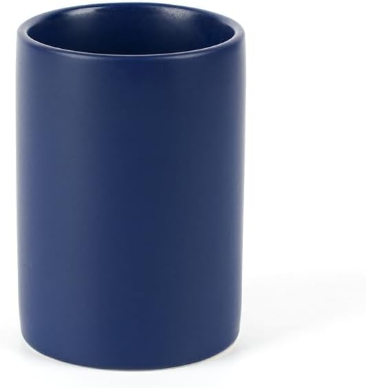 WPM 4 Piece Ceramic Bathroom Accessories Set - Navy - Our Complete Bath Decor Kit Includes Designer Soap or Lotion Dispenser - Toothbrush Holder - Tumbler - Soap Dish (Navy)