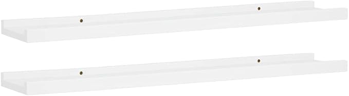Picture Frame Ledge Shelves 2 Pack White 31.5 inch Wall Mounted Display Shelves for Photo Frames and Decorations, MDF Floating Shelf with Front Edge Protection