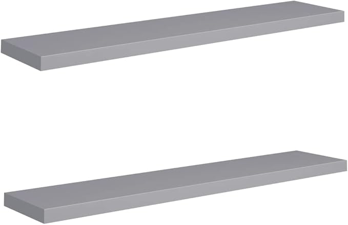 Floating Wall Shelves 2 Pack Gray 47.2x9.3x1.5 Inch MDF Modern Invisible Mount Display Rack for Living Room Bedroom Home Decor Books Collectibles
