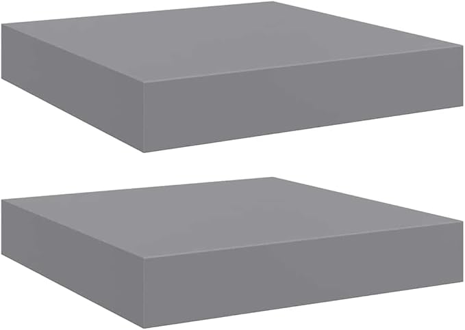 Floating Wall Shelves Set of 2, Modern Square Display Ledges for Bedroom Living Room Decor, Gray MDF Wall Mounted Storage Shelves, 9.3 x 9.1 x 1.5 Inch
