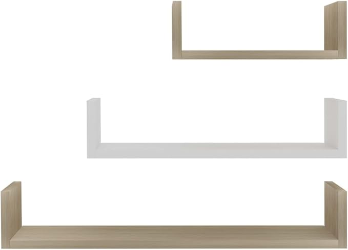 Set of 3 Floating Shelves, Wall Mounted Decorative Shelving for Living Room, Bedroom, and Office, Modern Minimalist Display Ledge, White Engineered Wood