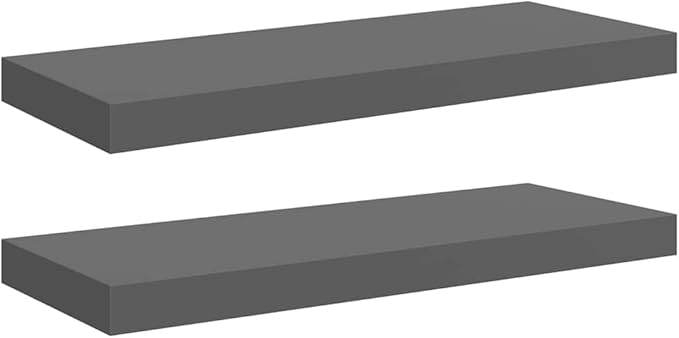Set of 2 Floating Wall Shelves, 23.6 Inch Modern High-Gloss Gray MDF Rectangular Storage Ledge for Living Room, Bedroom and Office Decor