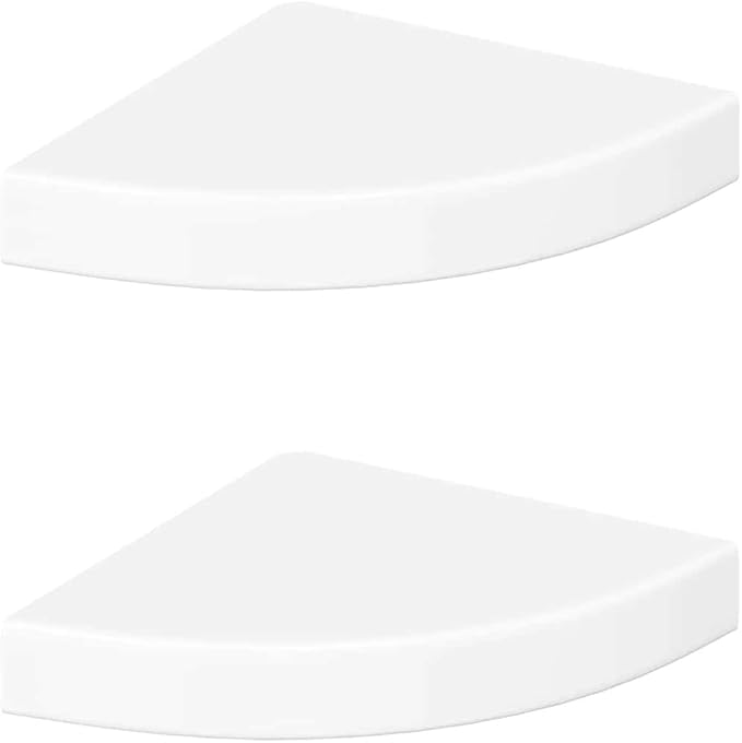 Corner Shelf Set of 2, Floating Wall Shelves in High Gloss White, Modern Decorative Storage Display for Bedroom, Living Room, Office, 9.8 x 9.8 x 1.5 Inch