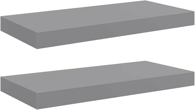 Set of 2 Grey Floating Wall Shelves, Modern Honeycomb MDF Wall Mounted Storage Shelves for Living Room, Bedroom Decor Display, 19.7 x 9.1 Inches