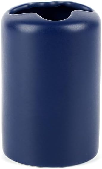 WPM 4 Piece Ceramic Bathroom Accessories Set - Navy - Our Complete Bath Decor Kit Includes Designer Soap or Lotion Dispenser - Toothbrush Holder - Tumbler - Soap Dish (Navy)
