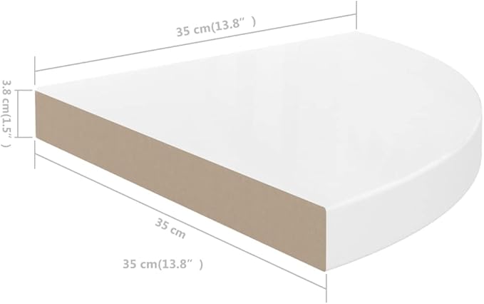 Floating Corner Shelves 2-Pack High Gloss White 13.8x13.8x1.5 Inch MDF Wall Shelves with Invisible Mount - Decorative Storage for Bathroom Bedroom Living Room