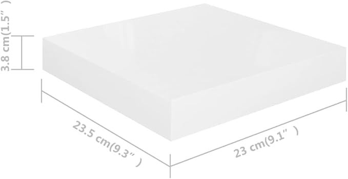 Floating Wall Shelves 2 Pack High Gloss White Modern Display Rack for Living Room Bedroom, Invisible Mounting, 9.1x9.3x1.5 Inches MDF Honeycomb Shelves with 11lb Capacity Each