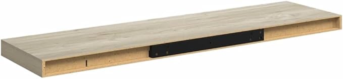Floating Wall Shelf 35.4 Inch Long Oak Finish Rectangular Display Ledge Modern Wood Storage Organizer for Living Room Bedroom Office
