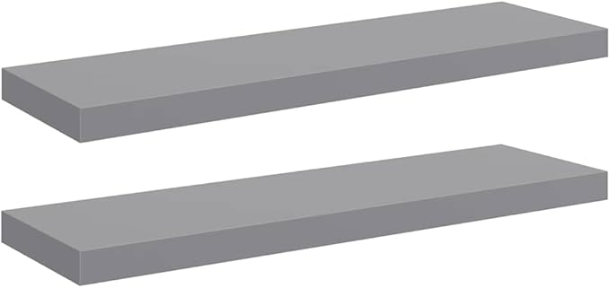 Set of 2 Floating Wall Shelves, 31.5 Inch Modern Decorative MDF Wood Shelf for Living Room Bedroom Office, Sturdy Grey Display Shelves for Books and Decor