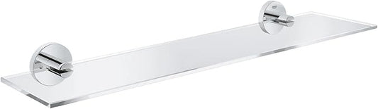 GROHE Start QuickFix Glass Shelf with Chrome Holders (Metal and Glass, Concealed Fastening, Including Screws and Dowels, Extra Easy to Fit QuickGlue), Size 530 mm, 41202000