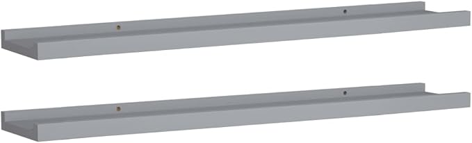 Picture Frame Ledge Shelves 2 Pack Gray Wall Mounted Display Shelves for Photos 31.5 Inch MDF Board with Front Edge Home Decor Easy Installation