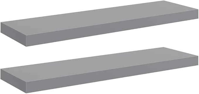 Floating Wall Shelves Set of 2, Modern Gray Display Shelves 31.5 Inch for Living Room Bedroom, Invisible Mounting, Honeycomb MDF and Metal Frame, Holds 22lb Each for Books Decor Photos Plants