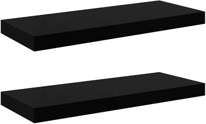 Set of 2 Floating Wall Shelves, Modern High Gloss Black Honeycomb MDF Display Ledges, Decorative Storage Racks for Living Room Bedroom Office, 23.6 Inch