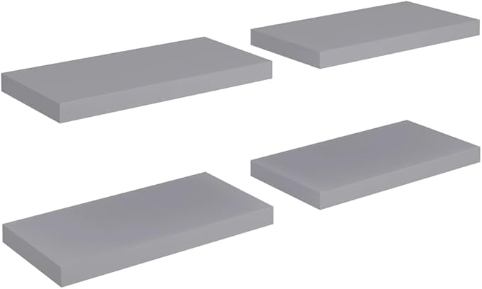 Floating Wall Shelves 4 pcs Gray 19.7x9.1x1.5 Invisible Mounting Display Rack for Living Room Bedroom Office Decor Honeycomb MDF Metal Frame