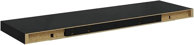 Set of 2 Floating Wall Shelves, 31.5-inch Modern High-Gloss Black Display Ledges, Decorative MDF Wall-Mounted Storage Shelves for Bedroom Living Room Office