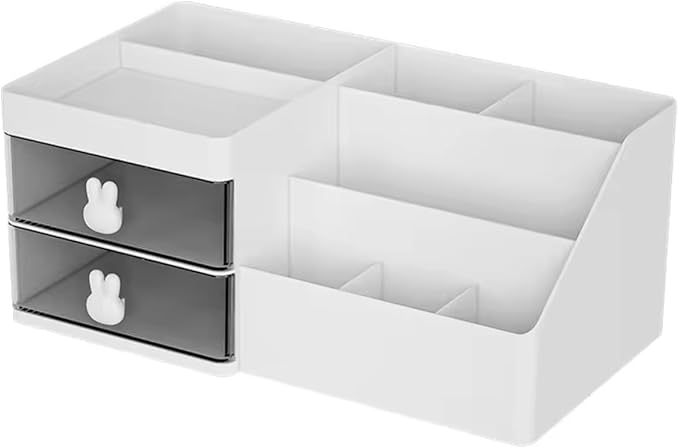 Bathroom Makeup Organizer and Storage with Bunny Handle - Detachable 2 Drawer Kids Electric Toothbrush and Toothpaste Holder for Bathroom Accessories Organization Counter Vanity Storage, White