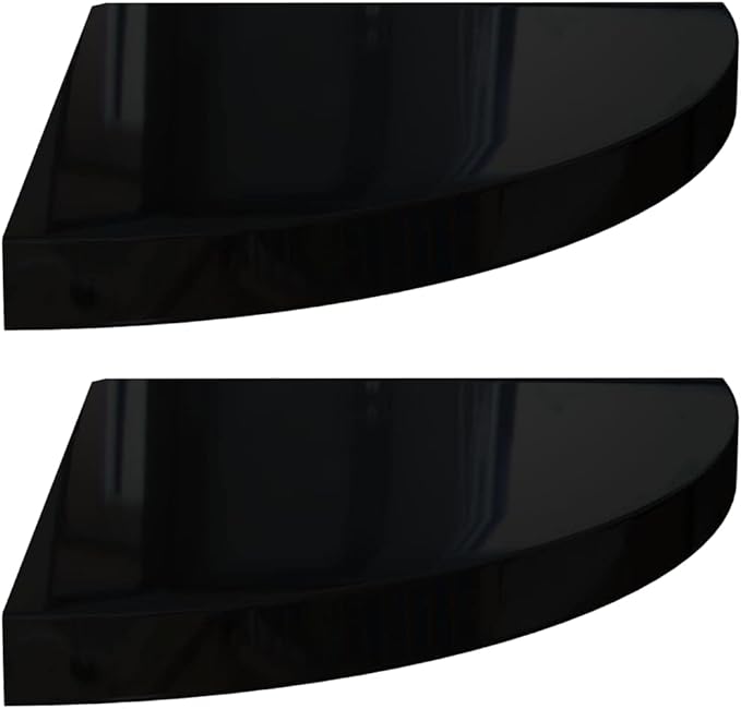 Floating Corner Shelves 2 Pack High Gloss Black Wall Mounted Display Shelves 13.8x13.8x1.5 Inches MDF Metal for Living Room Bathroom Decor Storage
