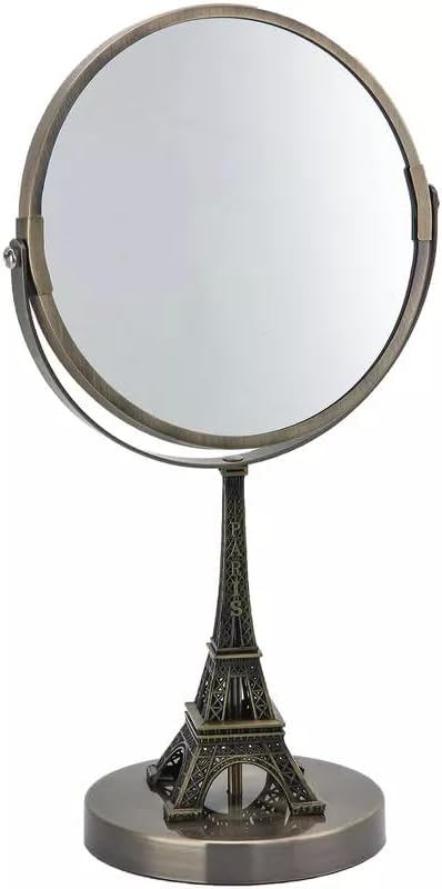 Eiffel Tower Embroidered Vanity Mirror Rustic Brushed Gold Finish, Double-Sided, Standard & 3X Magnification. The Parisians Lifestyle Collection