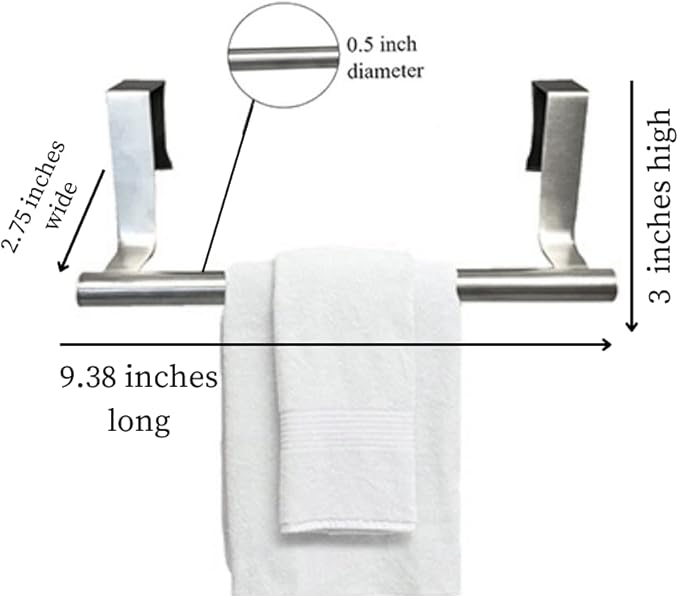 Evelots Towel Hook, Bar Over Cabinet Door - Kitchen, Bathroom - 2 Pack- Hand, Dish Towel Rack Holder - Inside or Outside Door - Brushed Stainless Steel - No Rust - No Scratch - No Installation