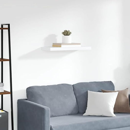 Floating Wall Shelf for Bedroom, Modern Rectangular White Display Shelf for Living Room, Decorative Storage Shelving Unit for Books and Collectibles, 23.6 Inch