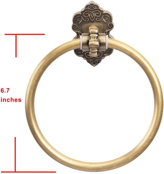 SDH Bathroom Towel Ring - Vintage Style Antique Brass Towel Hanger - Wall Mount Kitchen & Bathroom Hand Towel Holder - Pack of 1 Heavy Duty Decorative Aluminum Hanging Ring for Bathroom Towel Storage