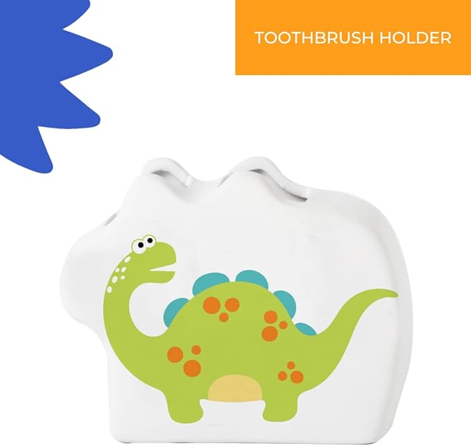 Kids Dinosaur Bathroom Set – 3-Piece Fun Bathroom Accessories for Kids, Including Toothbrush Holder, Soap Dispenser, and Cup – Adorable Dinosaur Décor for a Playful Bathroom.