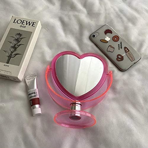 1Pc Acrylic Double Side Makeup Mirror Cute Heart Shaped Cosmetic Mirror, Transparent Base Home Bedroom Desktop Make Up Mirror (Red)