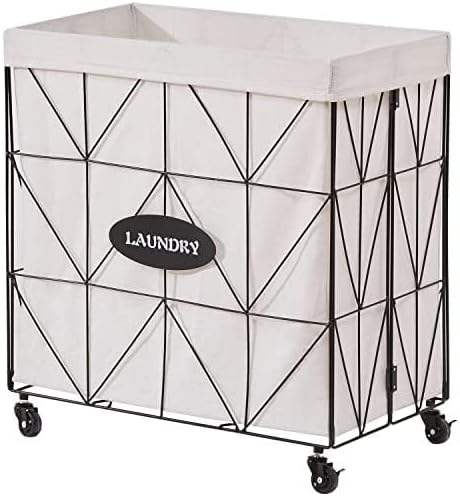 Mxfurhawa Collapsible Laundry Hamper with Wheels,Capacity and Removable Liner, Sturdy Metal Frame for Clothes Storage and Transport (110L-LX-Black)