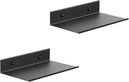 Z metnal Small Metal Shelves, Mini Floating Shelf for Collection Action Figures Speaker, Decor Display Wall Shelf, Aluminum, Wall Mounted, Matt Black, 10 inch, 2 Pack