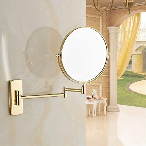 Bathroom Wall-Mounted Mirrors,8 inch Makeup Mirrors,Double Sided Brass Magnifying Mirror,Extendable Folding 360°Swivel Vanity Shaving Mirrors(Gold,3X)