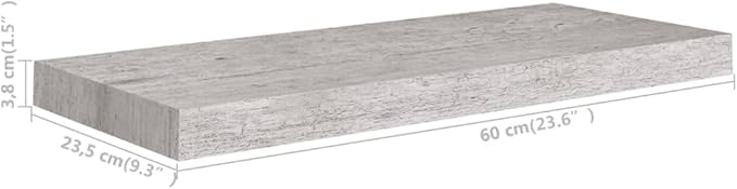 Floating Wall Shelf Concrete Gray 23.6x9.3x1.5 Invisible Mount Display Rack for Living Room Bedroom Office Decor Modern Storage Shelves