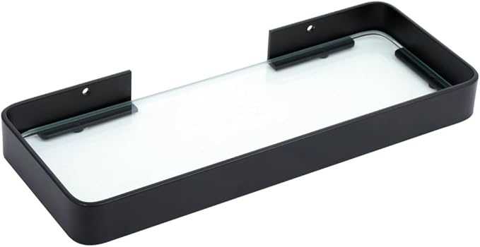 Wall-Mounted Glass Storage Shelf for Bathroom & Kitchen, Floating Tempered Glass Organizer with Aluminum Frame