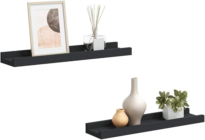 Floating Wall Shelves Set of 2, 15.7 Inch Modern Picture Ledge Shelf for Wall Decor, Sturdy MDF Display Ledges for Photos, Books, and Decorations, Black