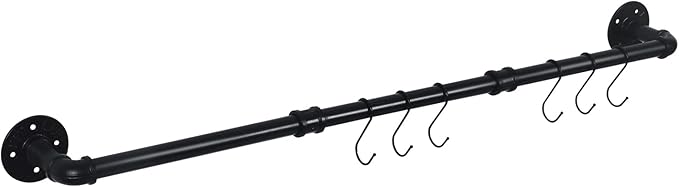 HouseAid 36 Inch Industrial Pipe Towel Bar, Farmhouse Iron Hand Towel Holder, Vintage Style Towel Rod for Bathroom, Wall Mounted, Matte Black (Hook Included)