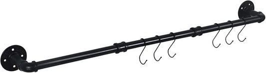 HouseAid 36 Inch Industrial Pipe Towel Bar, Farmhouse Iron Hand Towel Holder, Vintage Style Towel Rod for Bathroom, Wall Mounted, Matte Black (Hook Included)