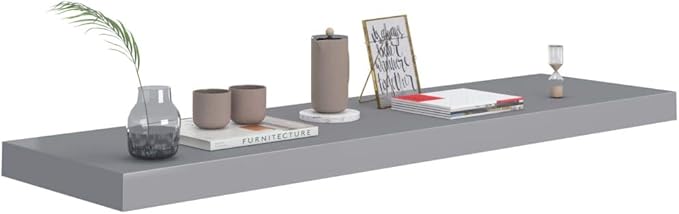 Floating Wall Shelf Gray 35.4x9.3x1.5 Inches MDF Board Modern Display Rack with Invisible Mounting for Living Room Bedroom Office Decor