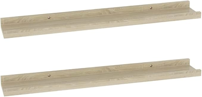 Set of 2 Sonoma Oak Floating Wall Shelves, 23.6-Inch Rectangular Wood MDF Display Ledges for Bedroom, Living Room, and Home Decor, Easy to Clean