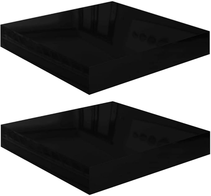 Floating Wall Shelves 2 Pack High Gloss Black Modern Display Rack for Living Room Bedroom, Invisible Mounting, 9.1x9.3x1.5 Inches MDF Honeycomb Storage Shelves for Books Decor