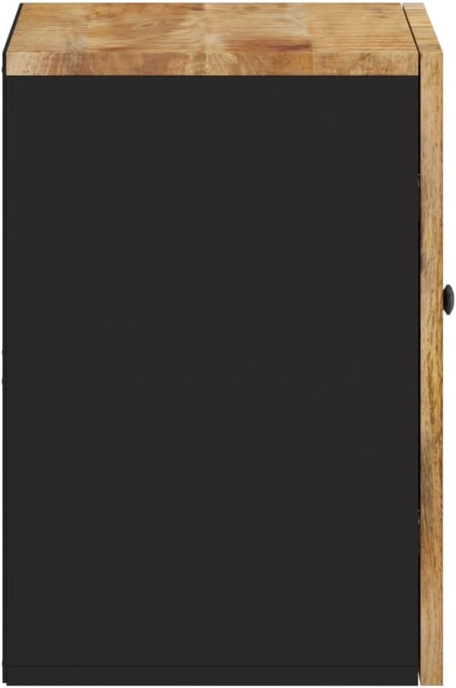 Natural Brown and Black Rustic Bathroom Wall Cabinet with Solid Mango Wood Storage Shelf for Organizing Toiletries Towels Cleaners