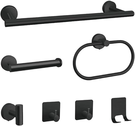 7-Piece Bathroom Accessory Set self-Adhesive Brushed Black Bathroom Hardware, Bath Towel Bar Set, Towel Racks for Bathroom, Wall Mounted