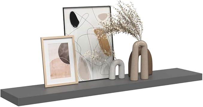 Floating Wall Shelf, Large Modern High Gloss Grey MDF Rectangular Display Shelves for Bedroom, Living Room, Home Decor, 47.2 Inch Long