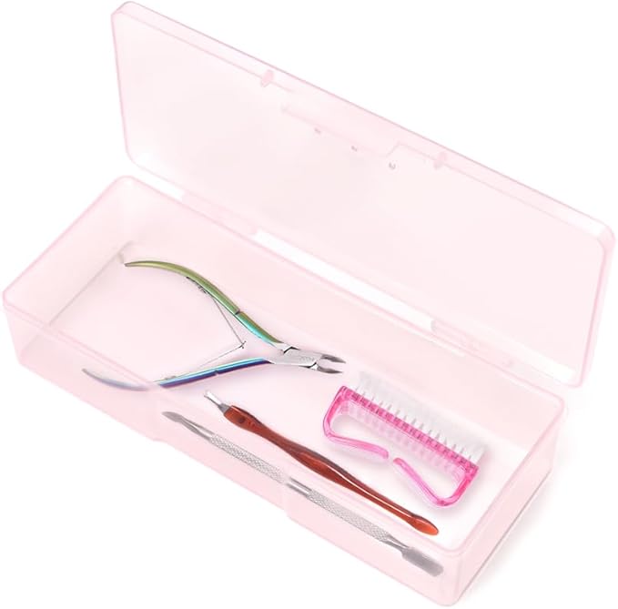 3 Pcs Nail Art Storage Organizer Empty Plastic Manicure Tool Box, Portable & Stackable Nail Supply Case for Jewelry and Equipment (3 Pink)